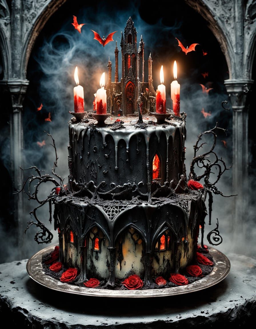 Gothic Birthday Cake for Dracula in Cathedral