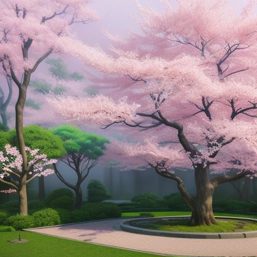 Japanese Tree in Surreal Oil Painting Style