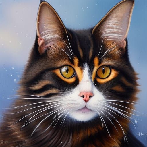 Cat in Snow: Detailed Fine Art Painting