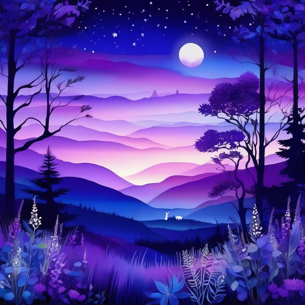 Enchanted Twilight Forest Landscape in Watercolour Style