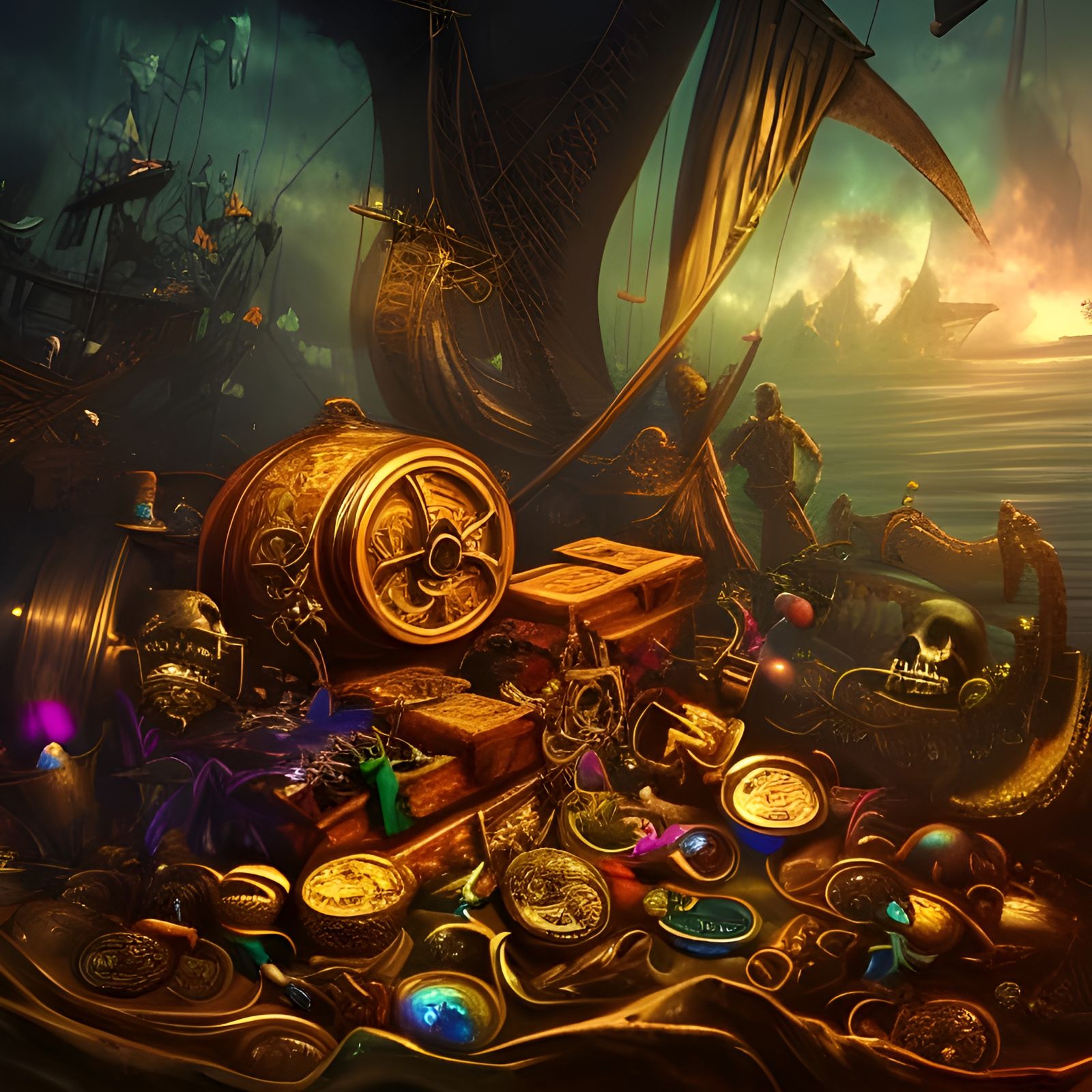 Pirate Treasure with Magic in Dark Fantasy Style