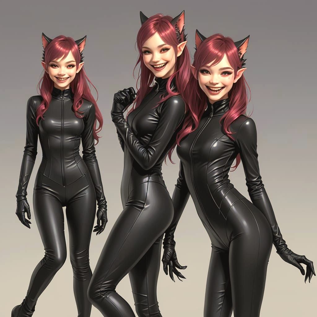 Fanged Fae in Catsuit Smiling Portrait