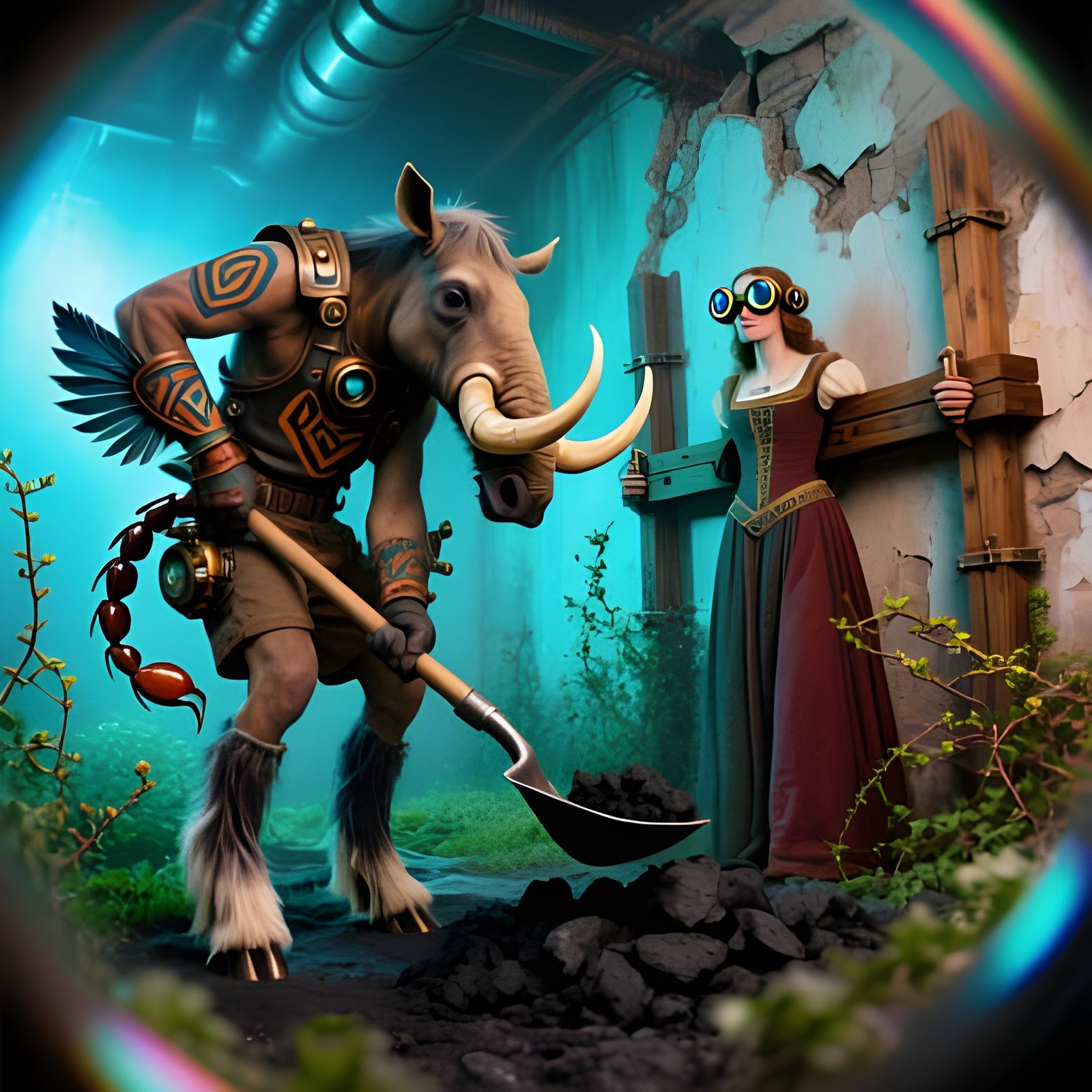 Dieselpunk Taxidermy Fantasy in Overgrown Garden