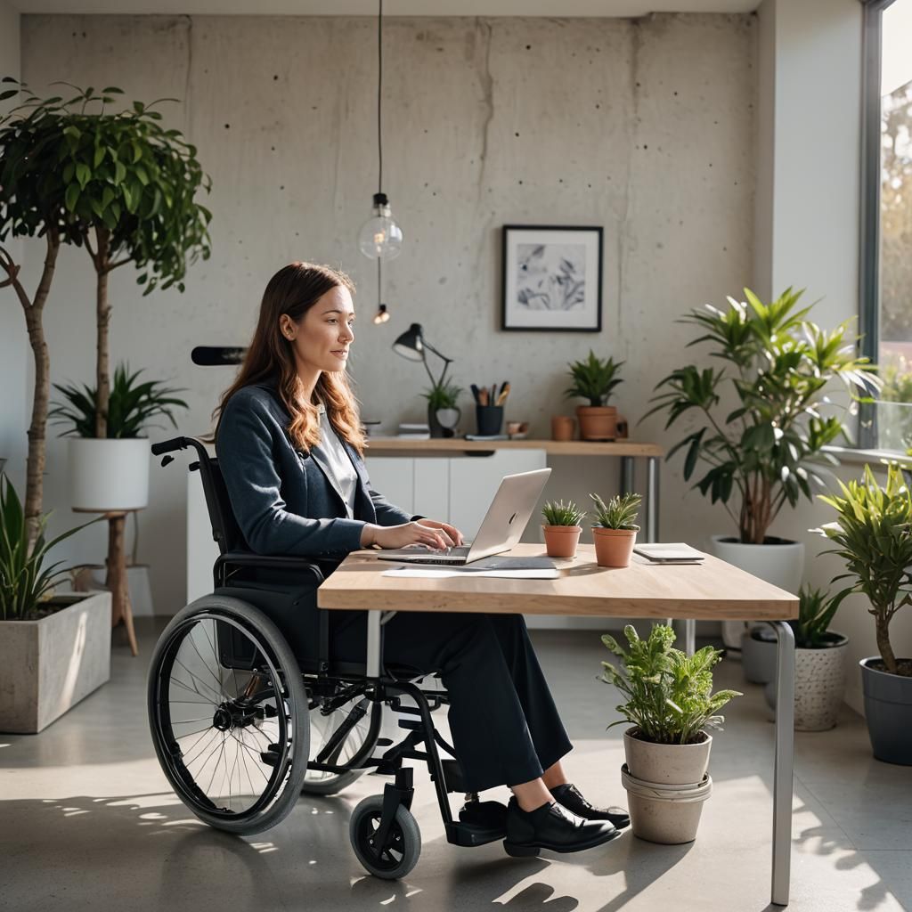 Woman in Wheelchair at Home Office