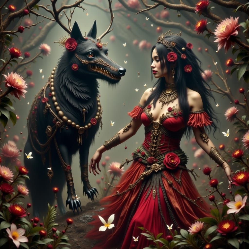 Red-Haired Gypsy Fortune Teller with Wolves