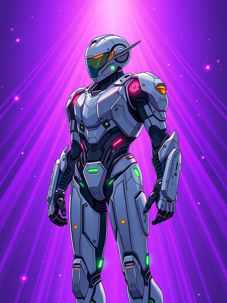 Futuristic Cybernetic Warrior in Neon-Lit Armor