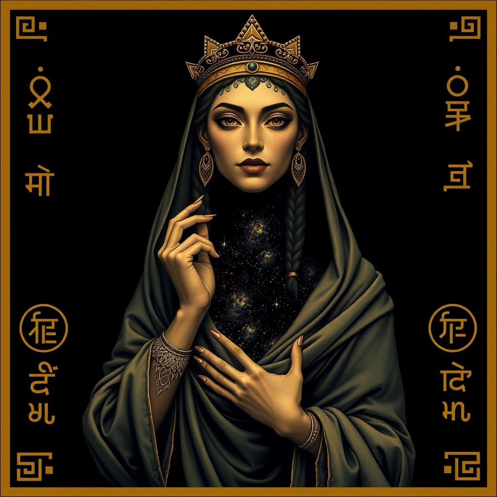 Regal Tiamat Goddess with Cosmic Universe