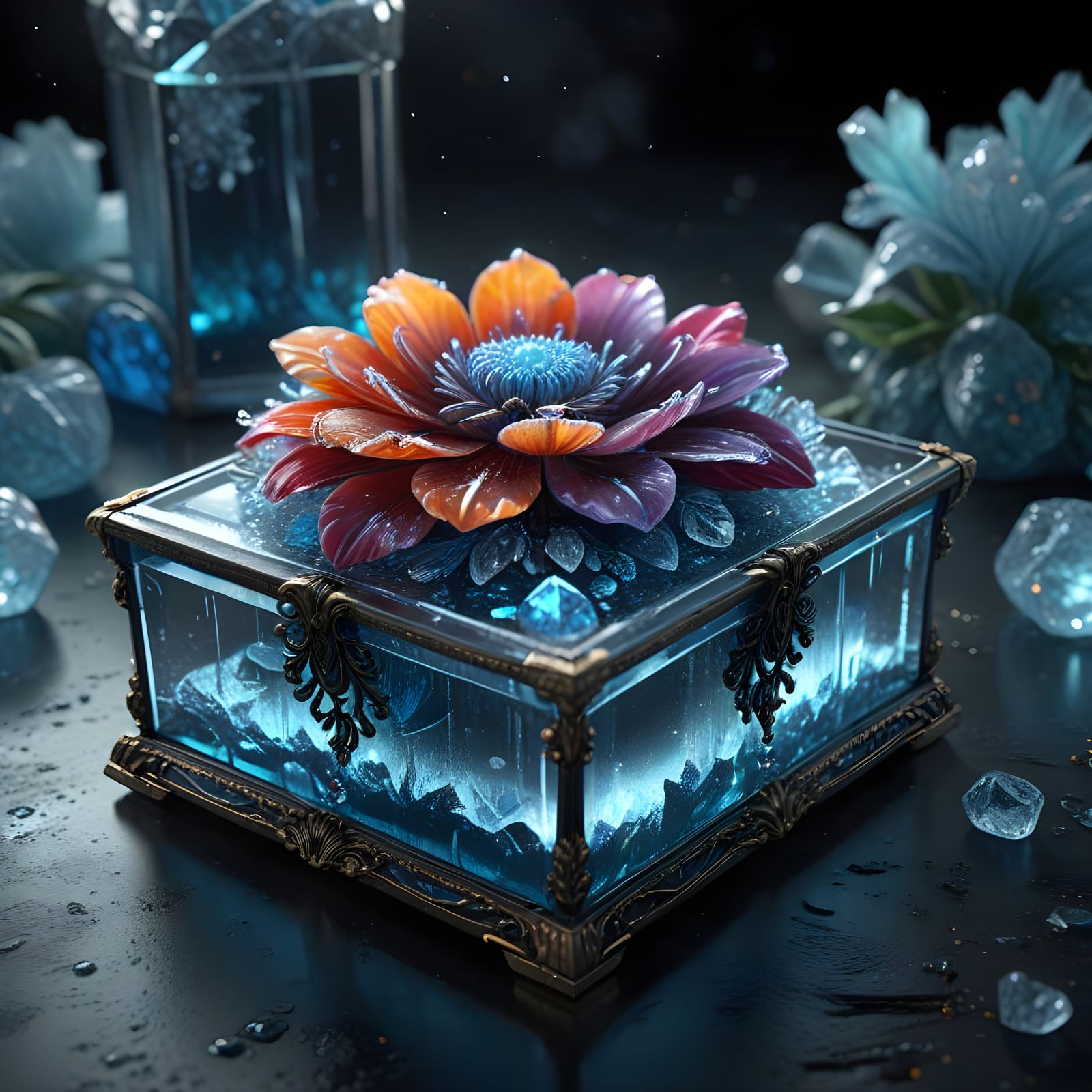 Frozen Bloom in Glass Jewelry Box
