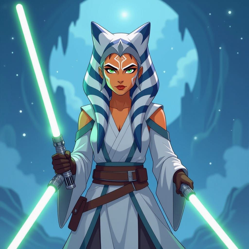 Ahsoka Tano with Lightsabers in Vibrant Style