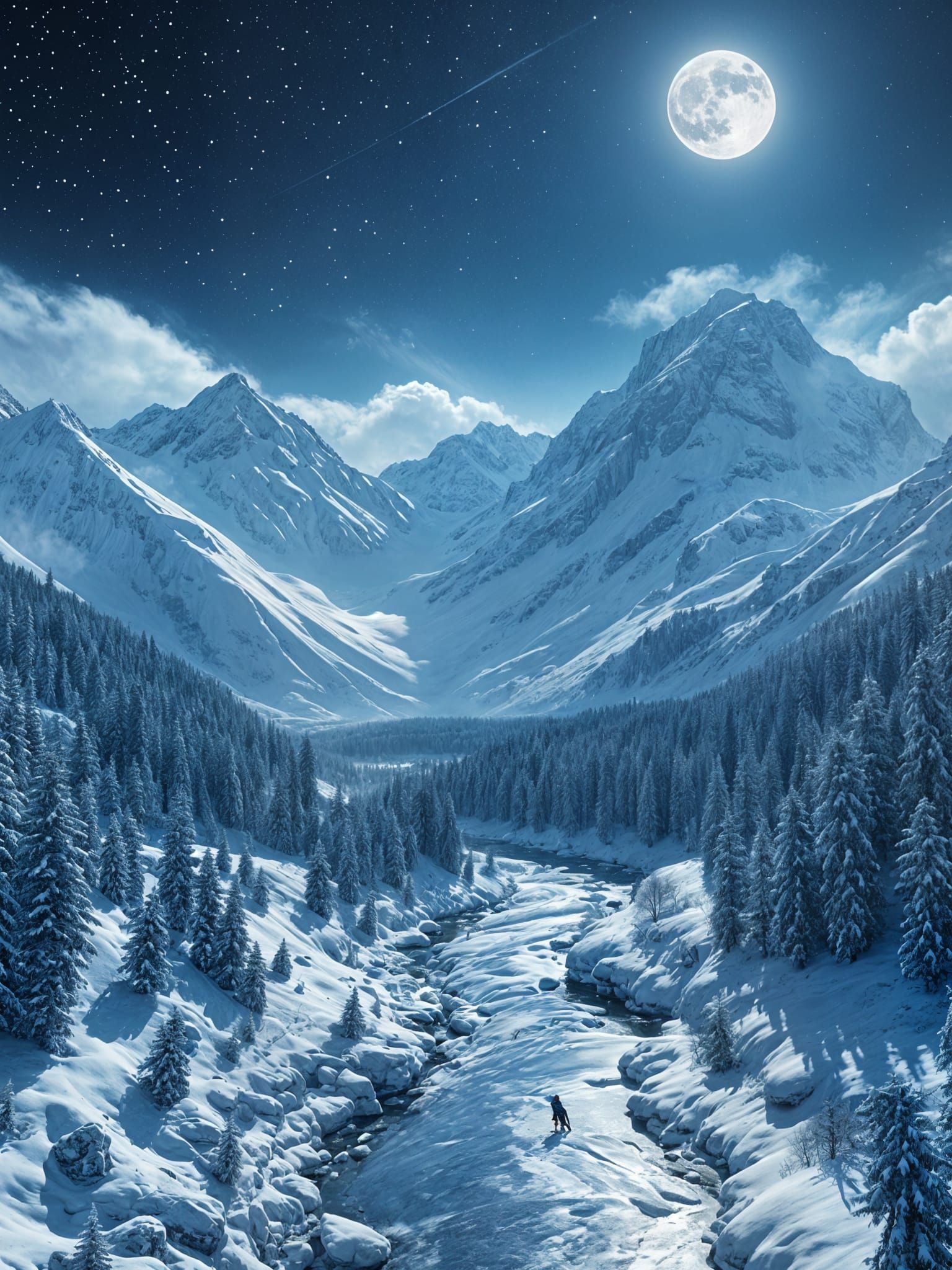 Epic Snow Mountain Range Under Starlit Sky
