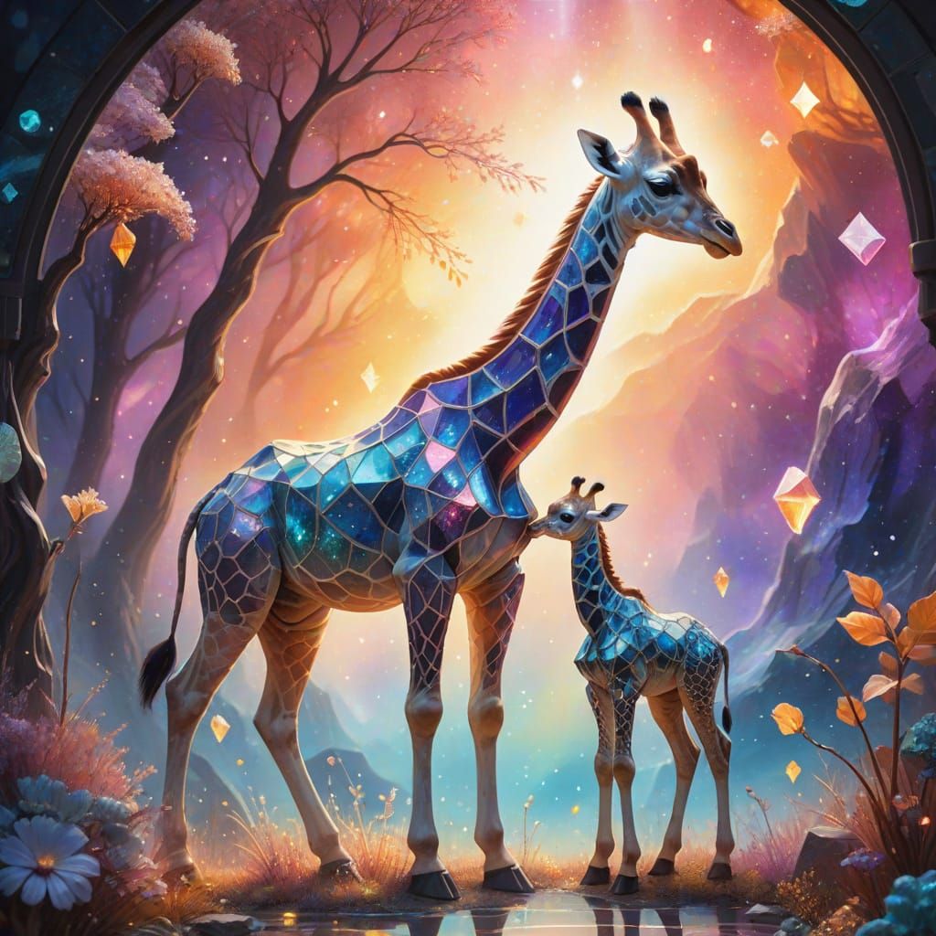 Magical Realism Fantasy Art: Glass Giraffe and Crystal Mothe...