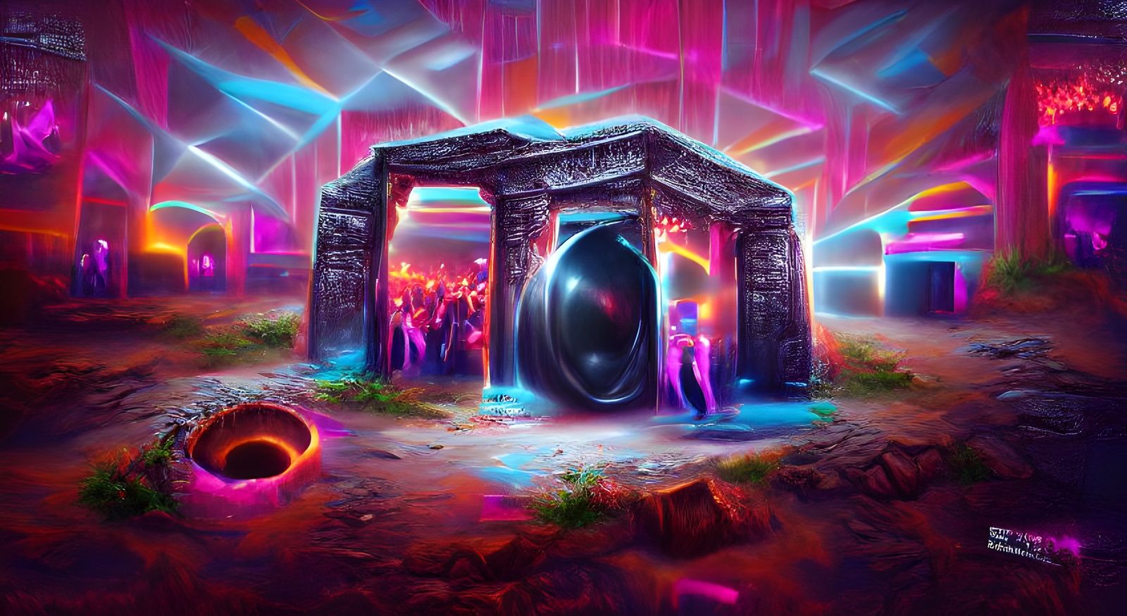 Synthwave Portal to Rave Dance Club, Digital Art