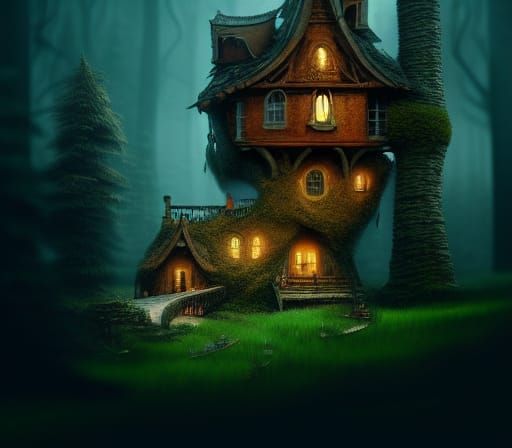 Angry Tree House in Forest: Fantasy Concept Art