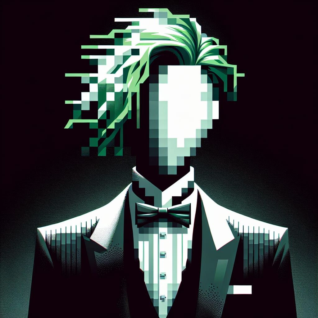 Enigmatic Character with Green Hair in Digital Art