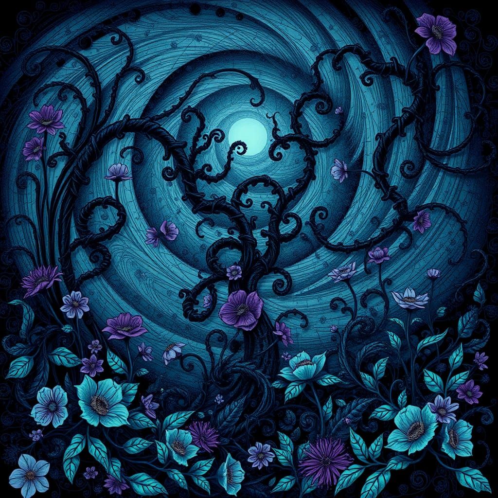 Abstract Goth Garden with Fractal and Zentangle Elements