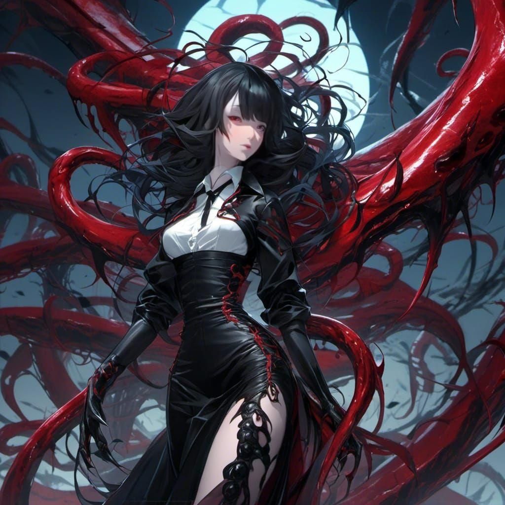 Anime Woman with Tentacle in Cel-Shaded Style