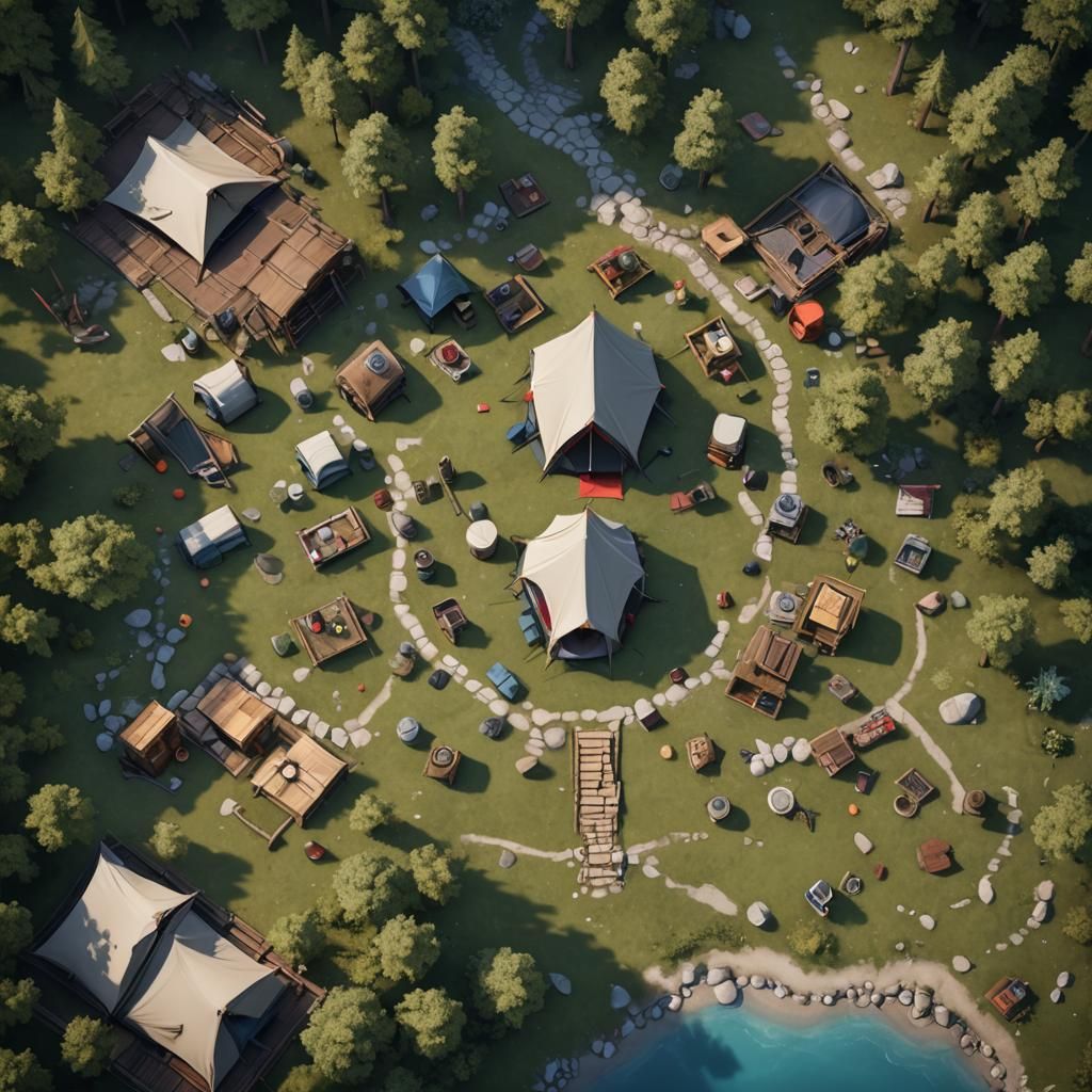 Detailed Top-Down Campsite Map for D&D