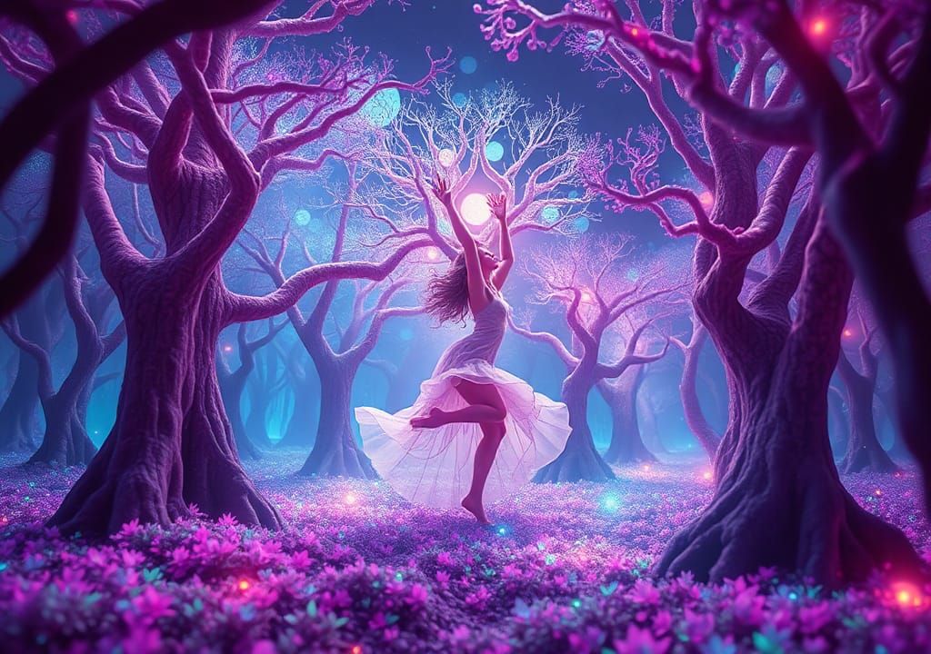 Chromatic Zero-Gravity Dance in Surreal Forest