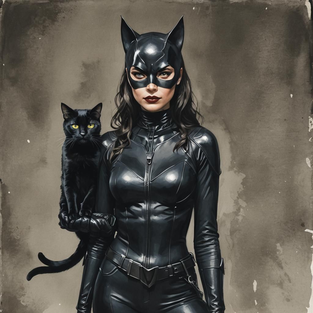 Cat Woman with Black Cat Companion