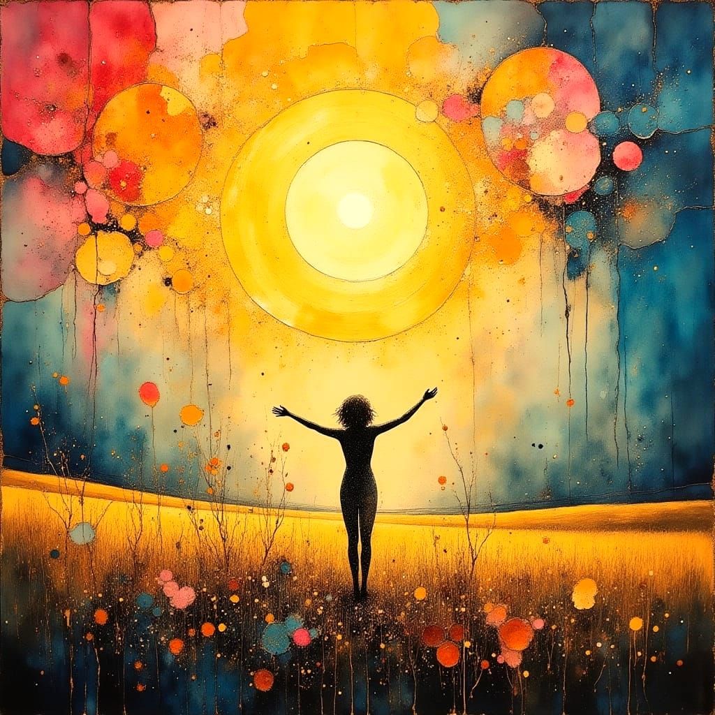 Man Celebrates Self in Expressive Ink Wash Painting Style