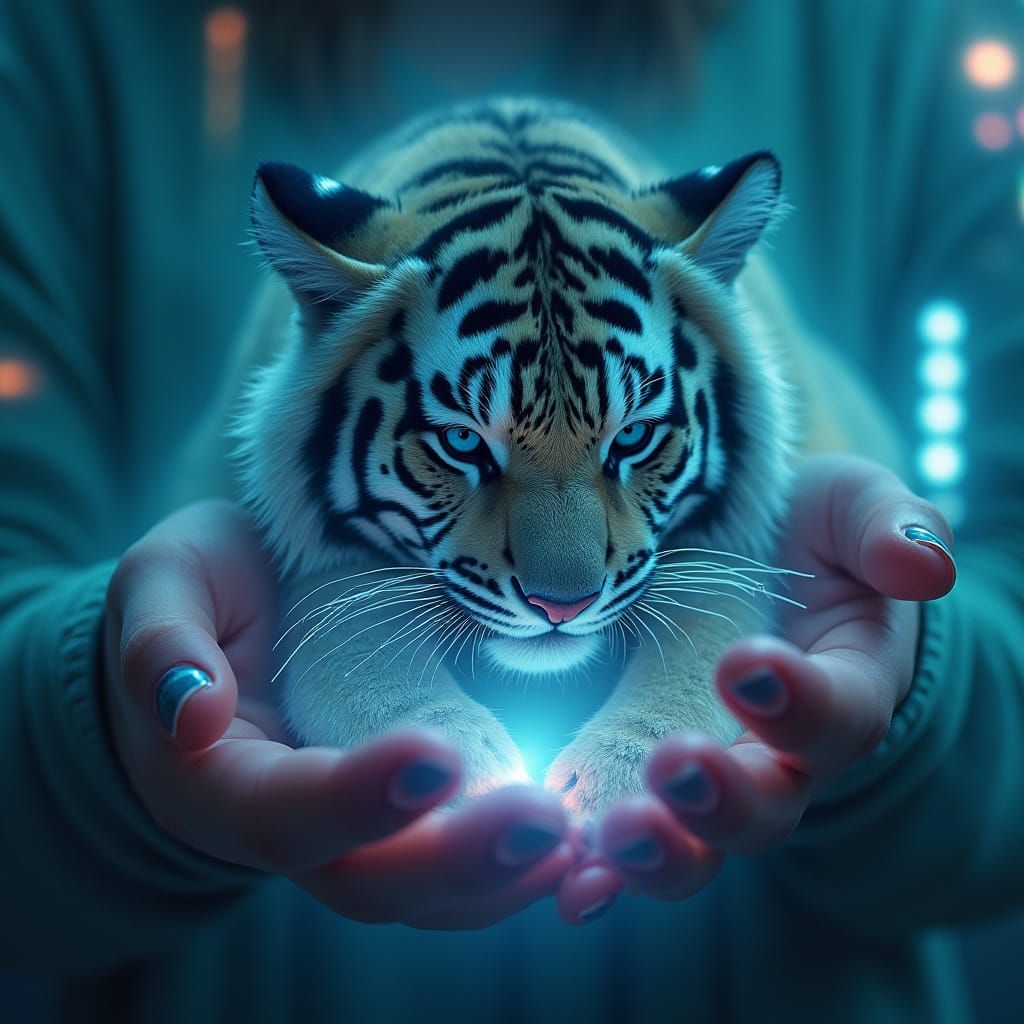 Tiger of Enlightenment in a Cyberpunk Sanctuary
