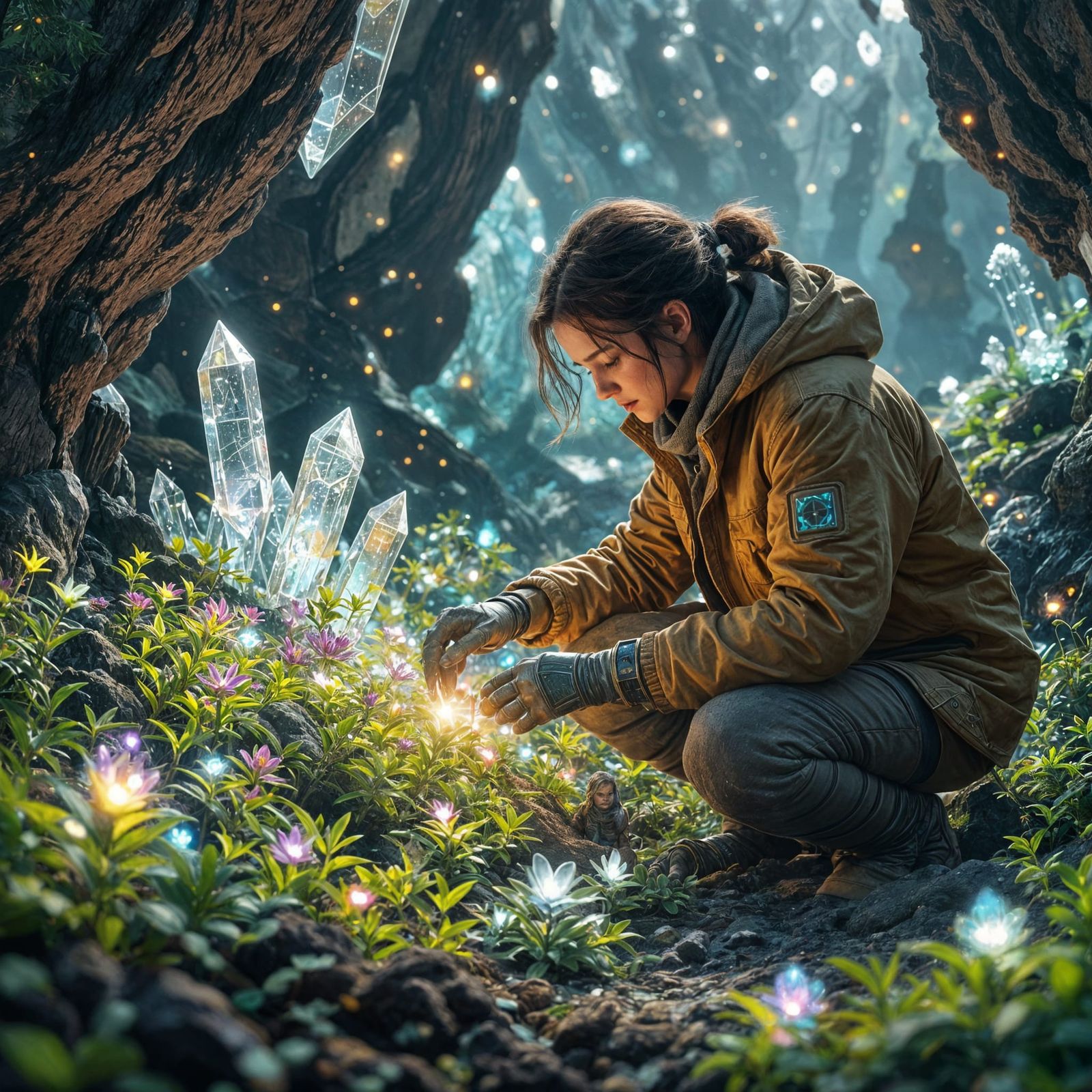 Bioluminescent Cosmic Flora on Asteroid, Hyper-Fantasy Style