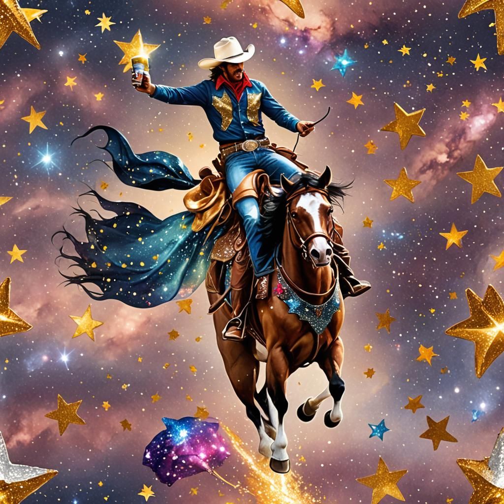 Galaxy Rodeo Cowboy on Shooting Star, Hyperrealistic Art