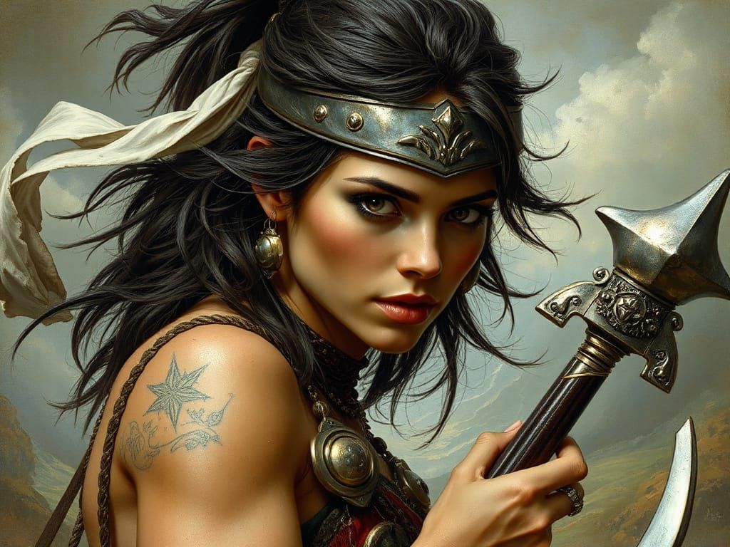 Baroque Warrior Woman in Psychedelic Photorealism