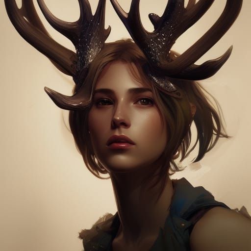 Faun Portrait with Intricate Antlers and Dynamic Lighting