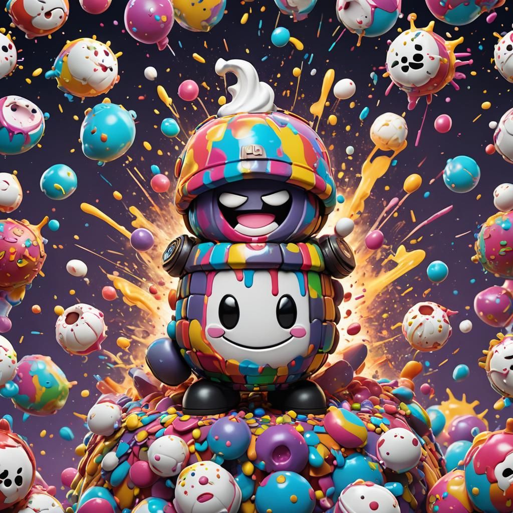 Cartoon Grenade with Marshmallow in Funko Pop Style