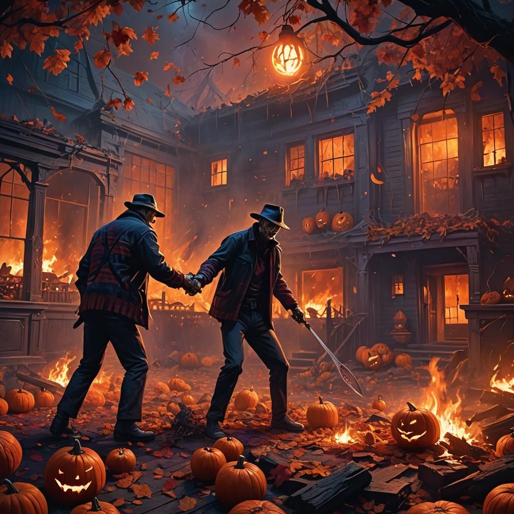 Fiery Fight: Jason vs. Freddy in Haunted House