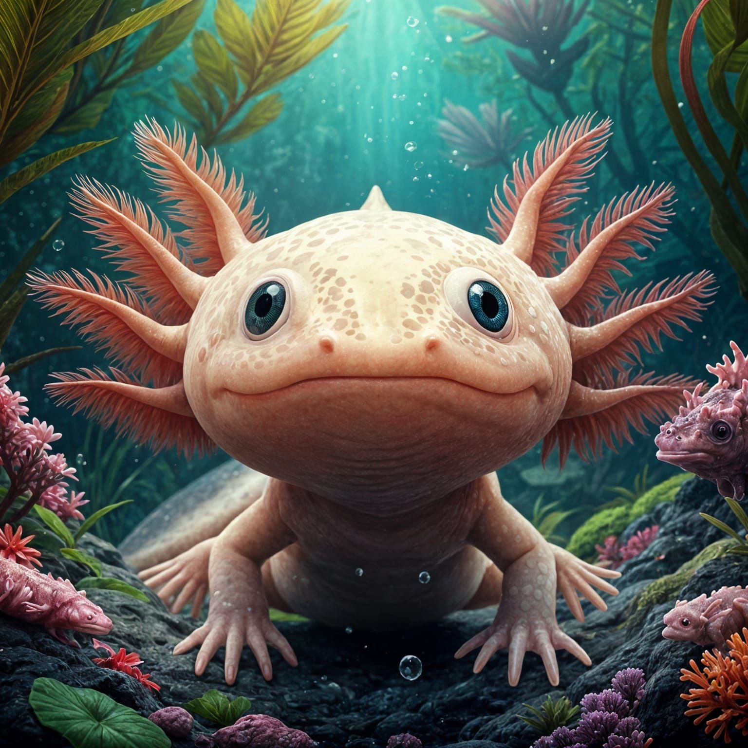Cute Axolotl with Adorable Eyes in a Vibrant Background