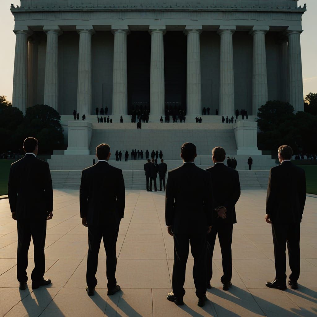 Men in Black at the Lincoln Memorial in Noir Style