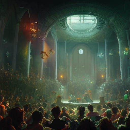 Dynamic Slam Poetry Scene in Detailed Matte Painting