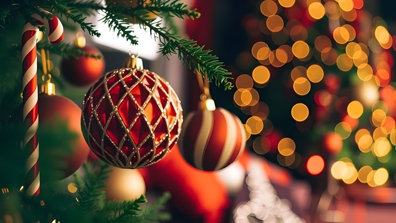 Spherical Christmas Ornament and Candy Cane in Winter Wonder...