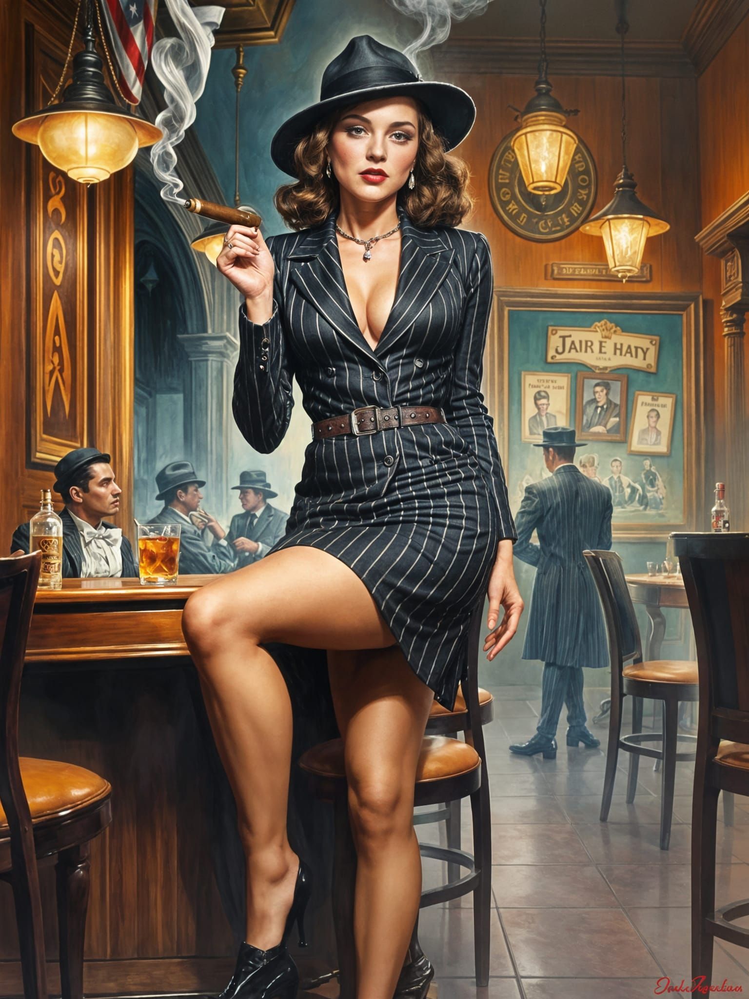 Gangster Moll in Speakeasy, Pin-Up Art Style