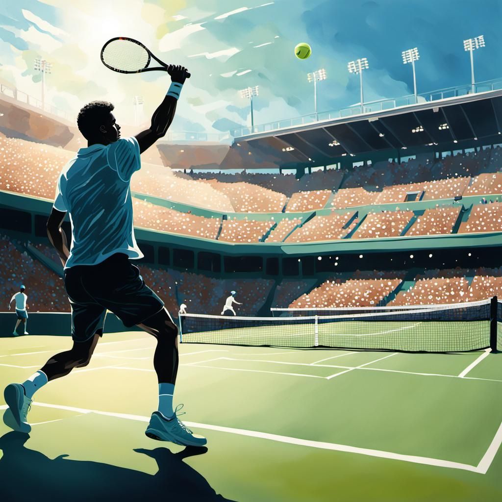 Tennis Player Silhouette in Thomas Moran Style