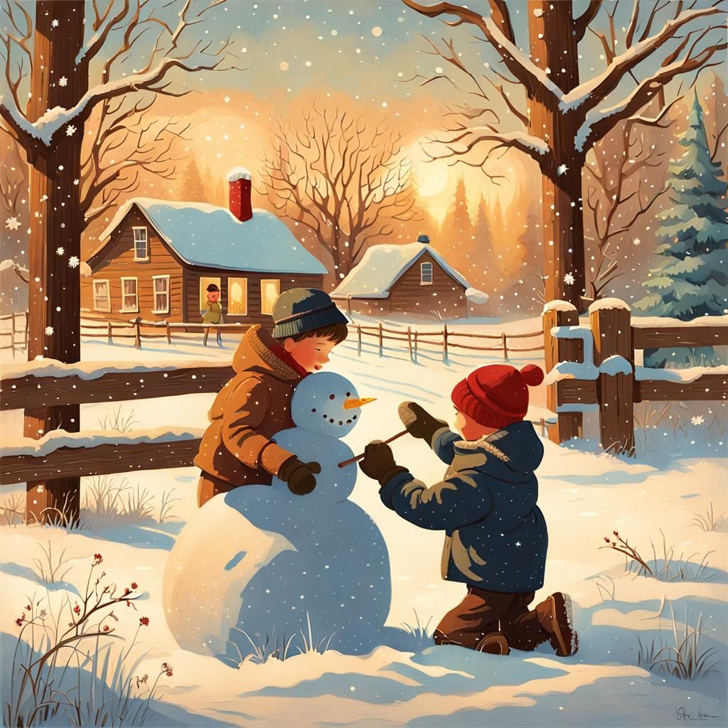 Cozy Winter Wonderland Scene in Classic Americana Style