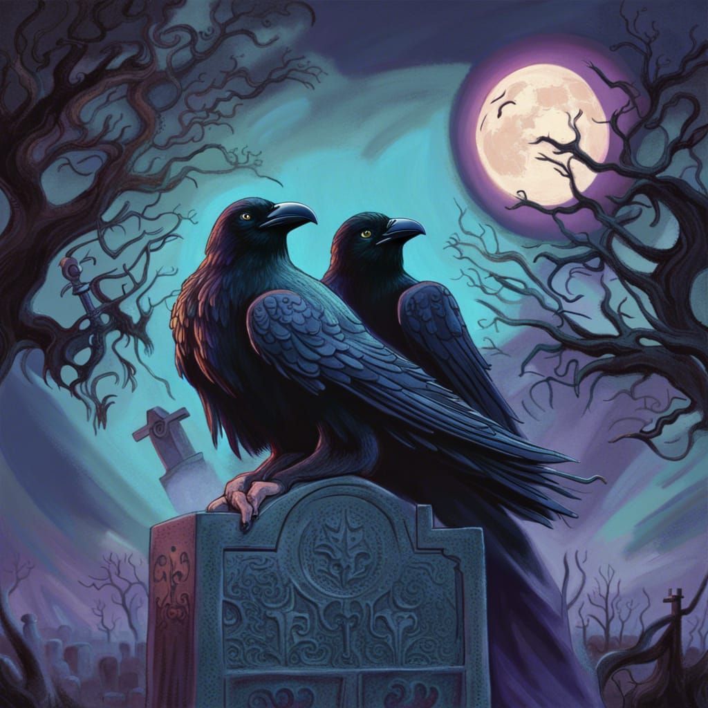 Two Crows Under a Full Moon