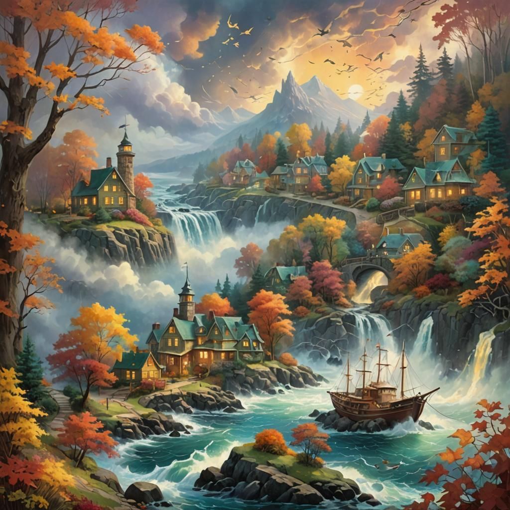 Paper Collage Storm in Autumn Bay