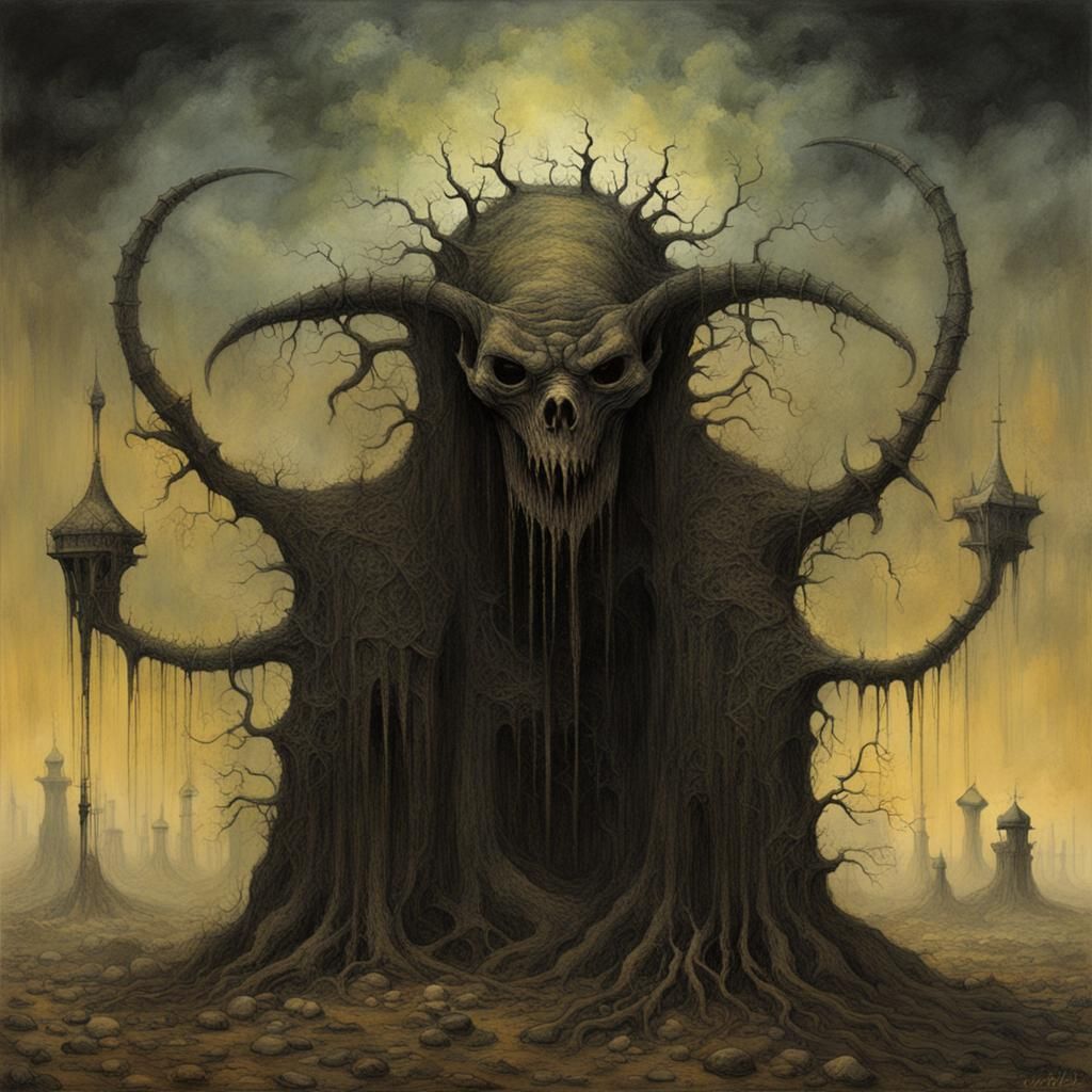 Surreal Demon Jester in Hellscape City