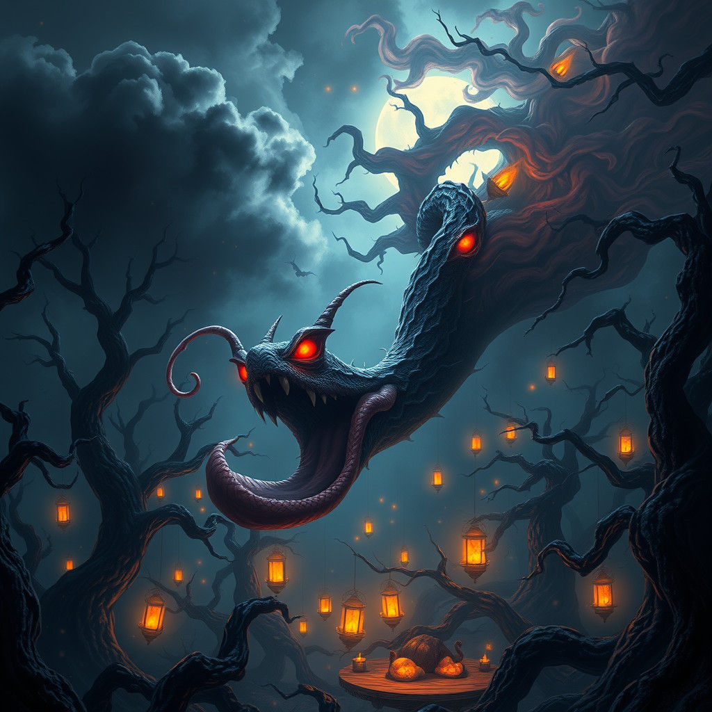 Serpentine Tongue Creature in Mystical Forest