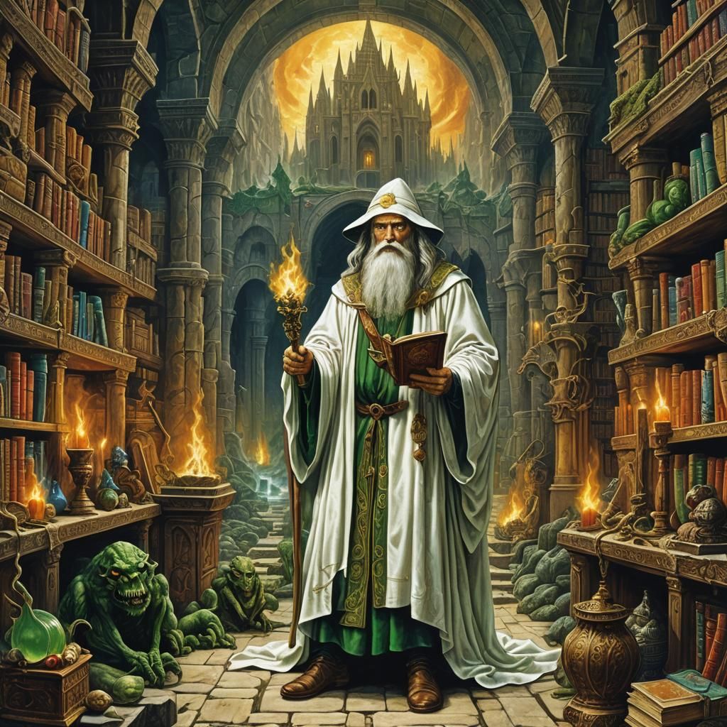 Sorcerer Fighting Demons in Hellish Dungeon