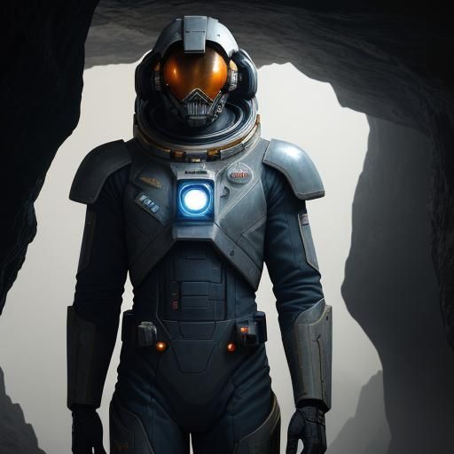 Astronaut Exploring Cave on Distant Planet