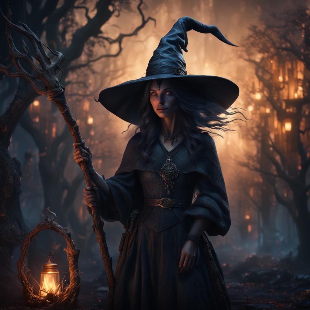 Night Witch Portrait in Detailed Fantasy Concept Art