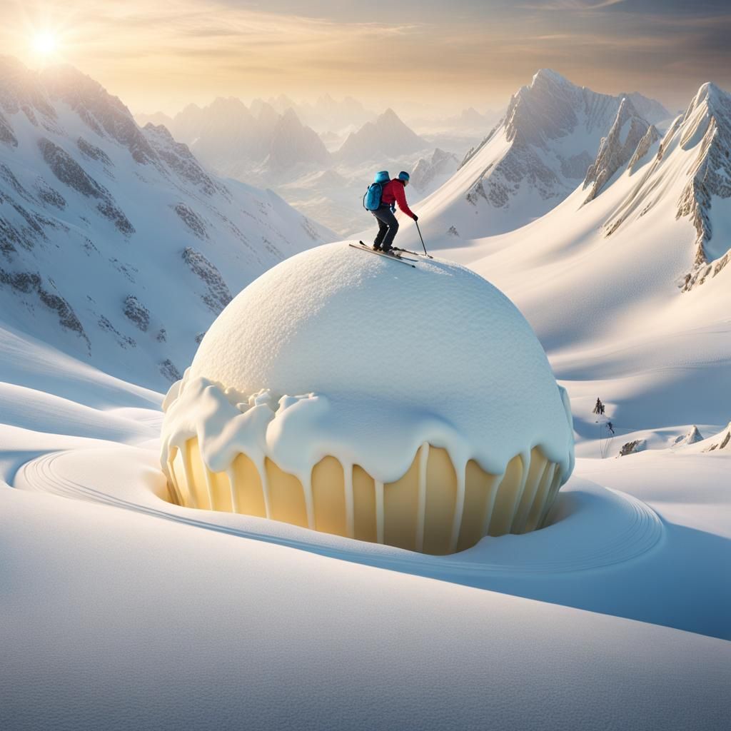 Miniature Skiers on Giant Ice Cream Ball