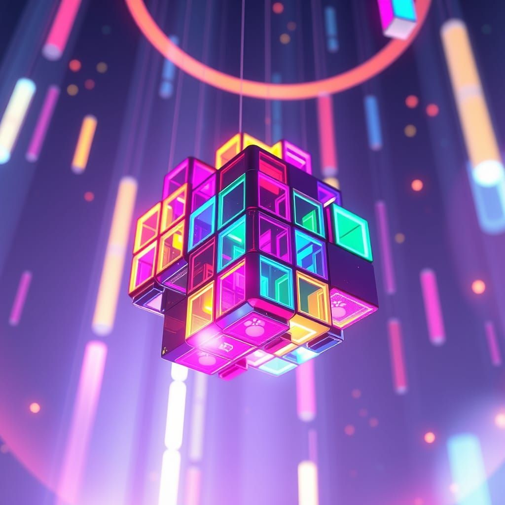 Futuristic Tetris Blocks in Vibrant 8K Anime Art