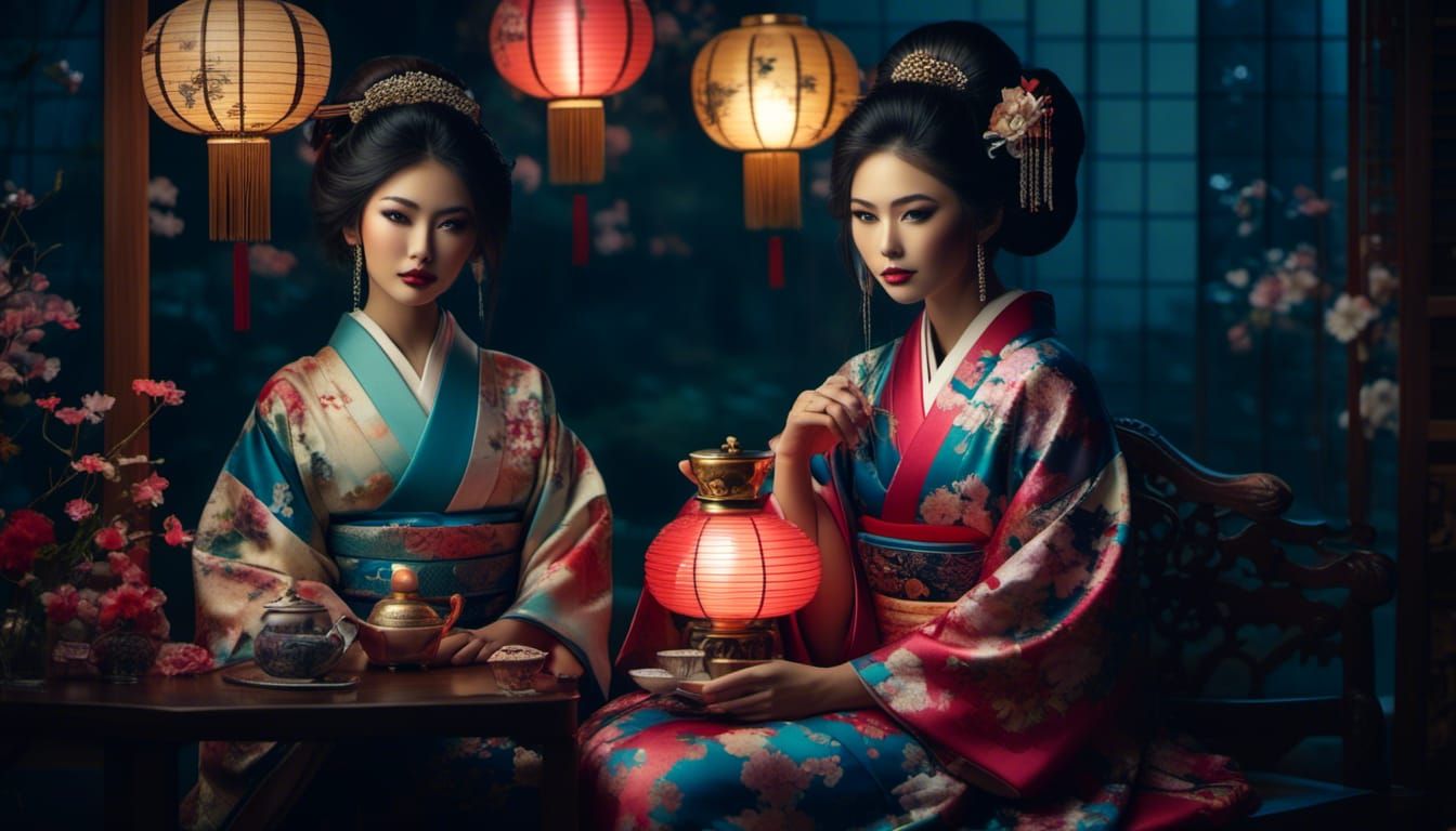 <lora:JapaneseWomanStyle:1.0> <lora:Beautiful Geisha:1.0> A beautiful Asian woman in traditional kimono holds a magical ...