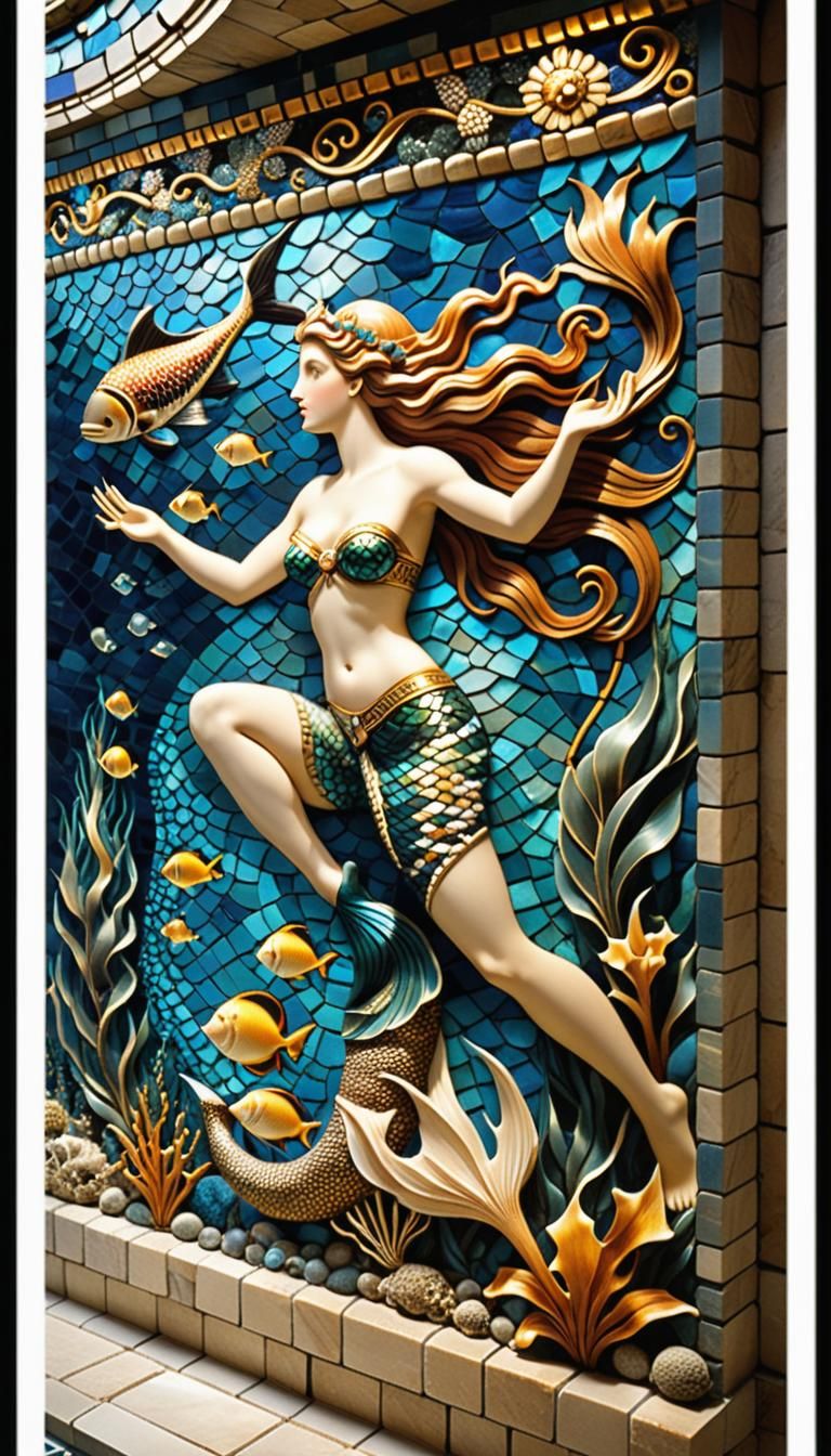 Minoan Underwater Mosaic in Ancient Greek Style