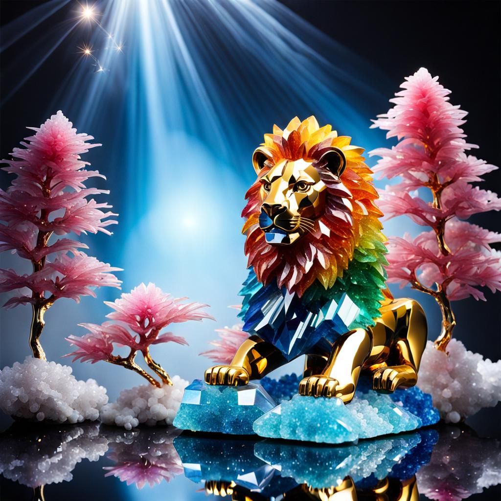Crystalline Lion in a Crystal Forest